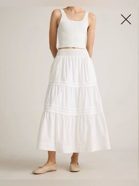 NWOT Quince White 100% Organic Cotton Poplin Tiered Maxi Skirt - Size XS